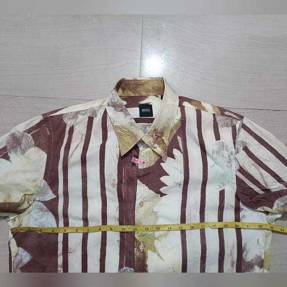 HUGO BOSS Man Brown Floral Print 100% Cotton Short Sleeve Shirt Size L - Picture 4 of 10